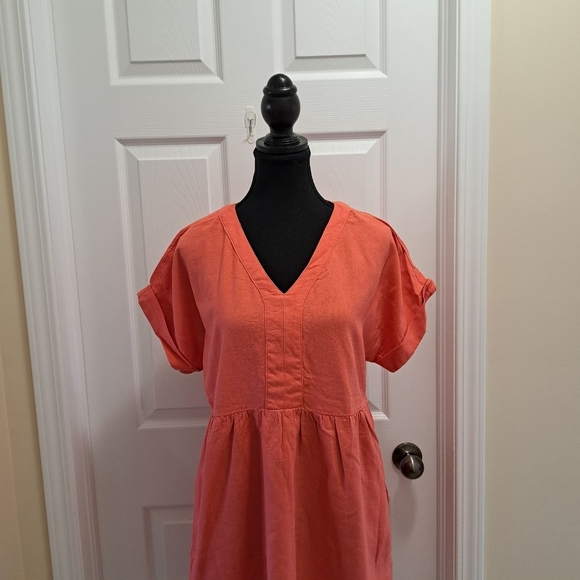 NWT Briggs New York Coral Linen Dress Small V-neck Short Sleeved - Picture 9 of 16